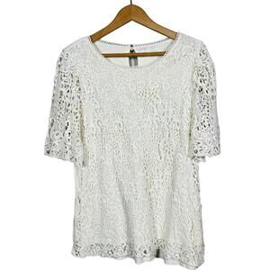 Eri + Ali Lace Tunic Top Bell Sleeve Casual Knit Ivory White - XL